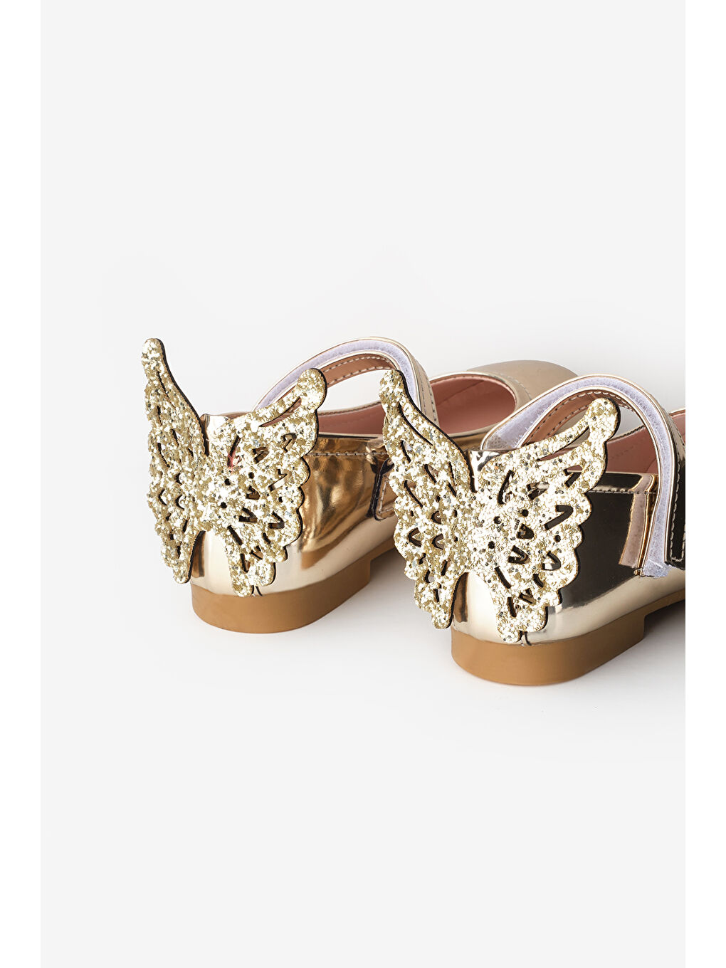 Sarı Altın Topuğu Kelebekli Kız Çocuk Ayakkabı-2