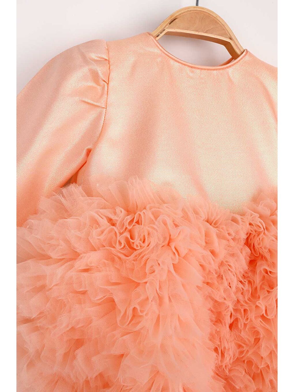 Pembe Somon Uzun Kollu Tütülü Kız Bebek Prenses Elbise - Asel-2