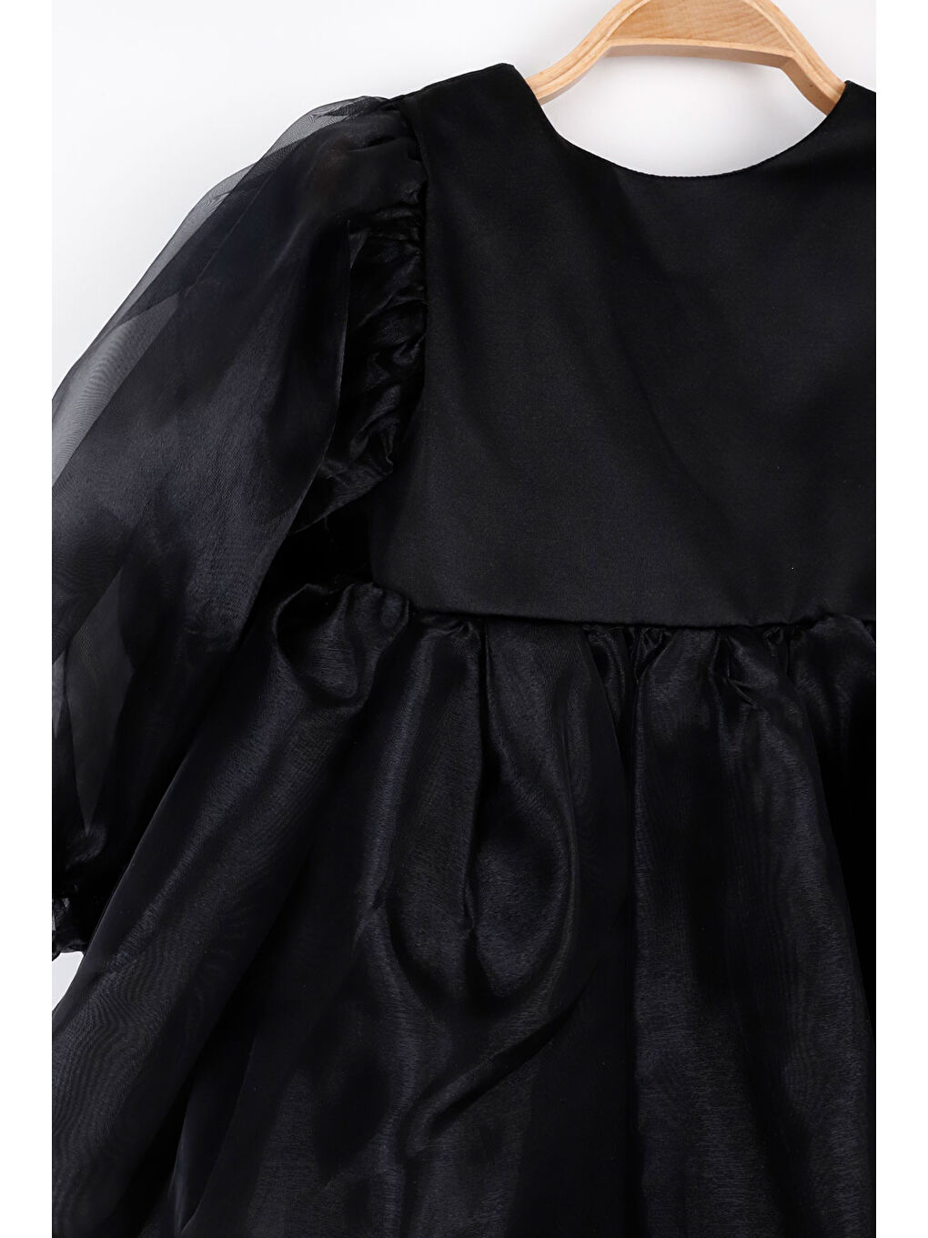 Siyah Uzun Kollu Organze Kız Çocuk Parti Elbisesi - Sage-3