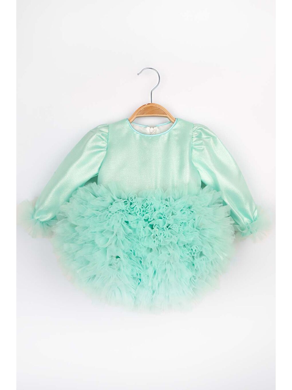 Yeşil Mint Uzun Kollu Tütülü Kız Bebek Prenses Elbise - Asel