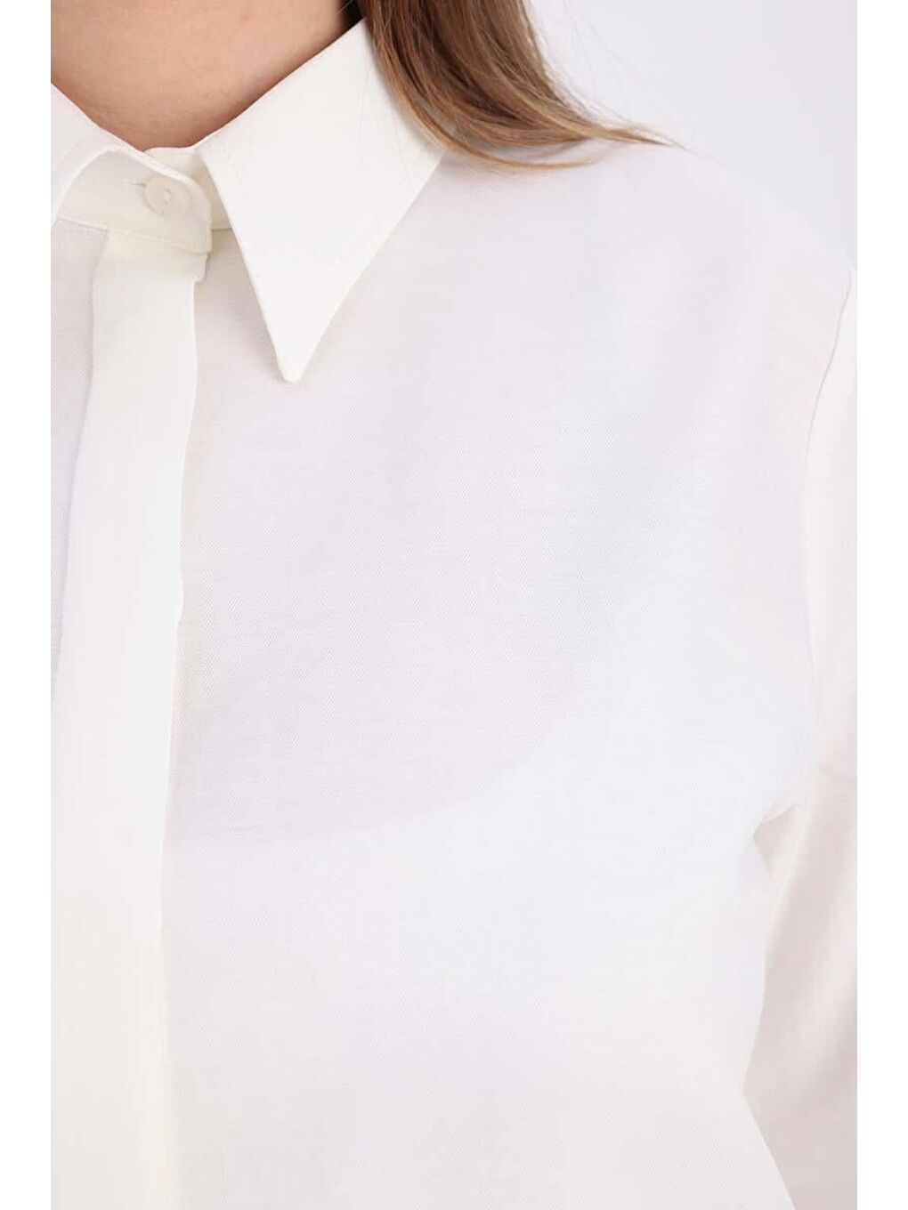 Ekru Pamuklu Gizli Patlı Gömlek-4
