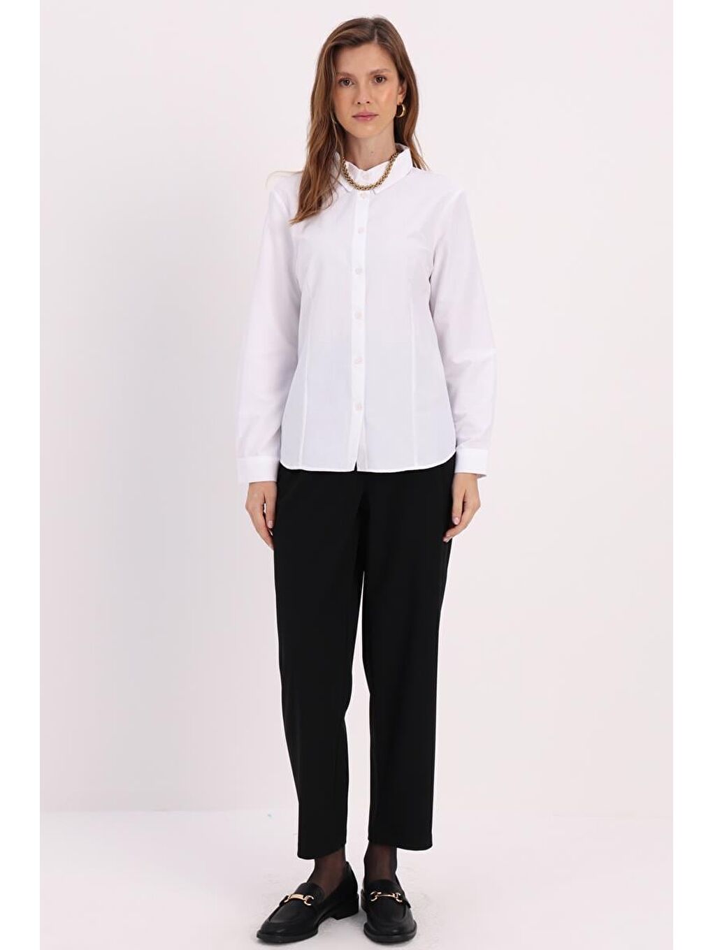 Beyaz Pensli Regular Fit Basic Gömlek-1