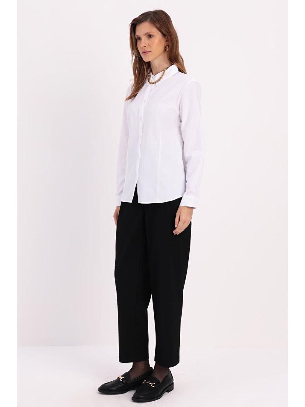 Beyaz Pensli Regular Fit Basic Gömlek-2