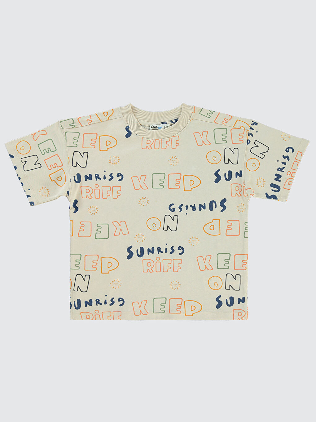 Bej Boys Erkek Çocuk Oversize Tişört 6-9 Yaş Taş Rengi