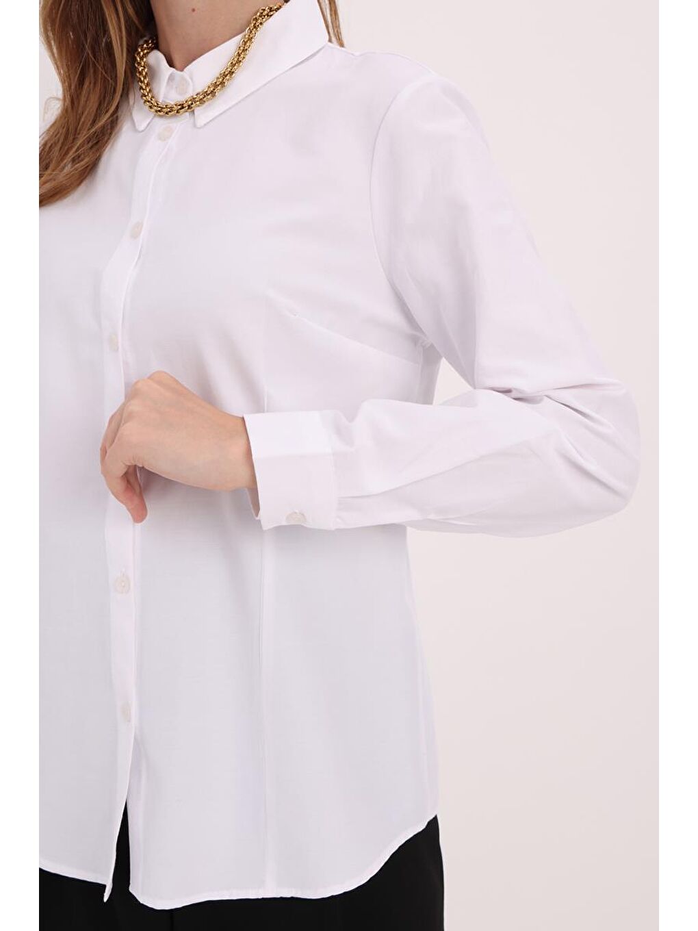 Beyaz Pensli Regular Fit Basic Gömlek-4