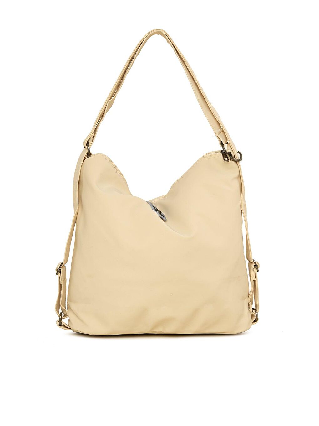 Ekru Çok Fermuarlı Şerit Detaylı Salaş Çanta-2