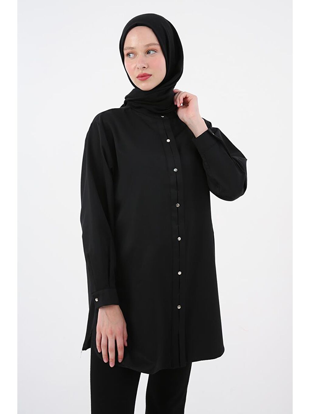 Siyah-Hakim Yaka Saten Gömlek-4