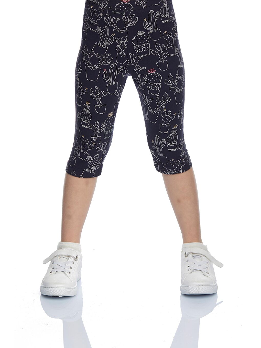 Karışık Kız Çocuk Line Art Cactus Desen Kapri-1