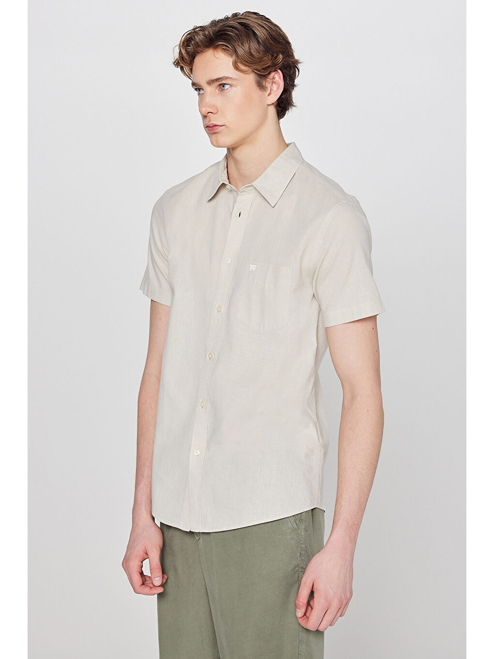 Bej Regular Fit Kısa Kollu Gömlek-1