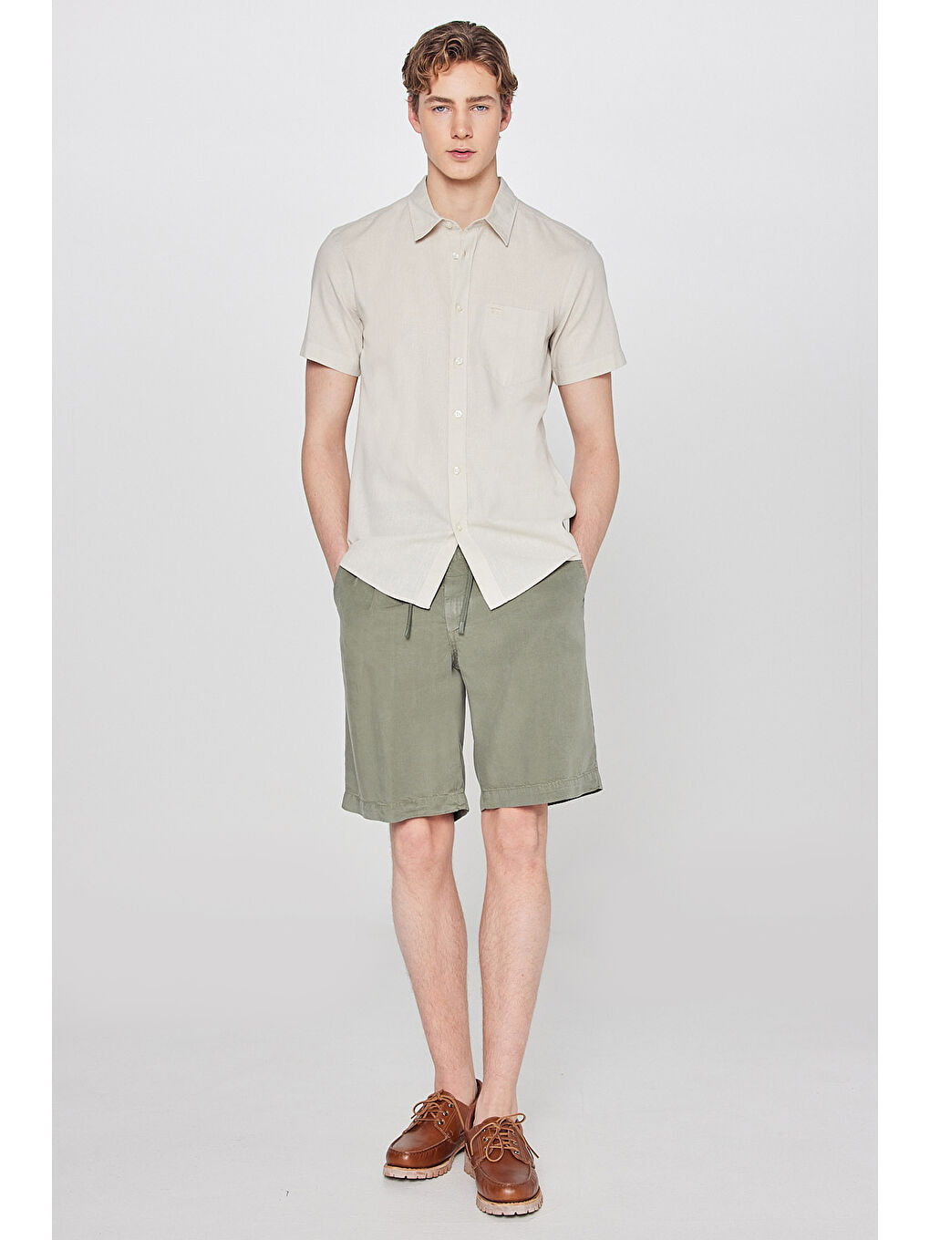 Bej Regular Fit Kısa Kollu Gömlek-2