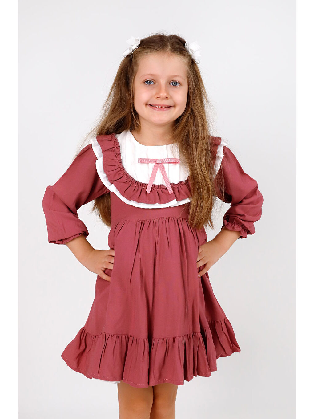 Pembe Gülkurusu Vintage Kız Çocuk Elbise - Silvia