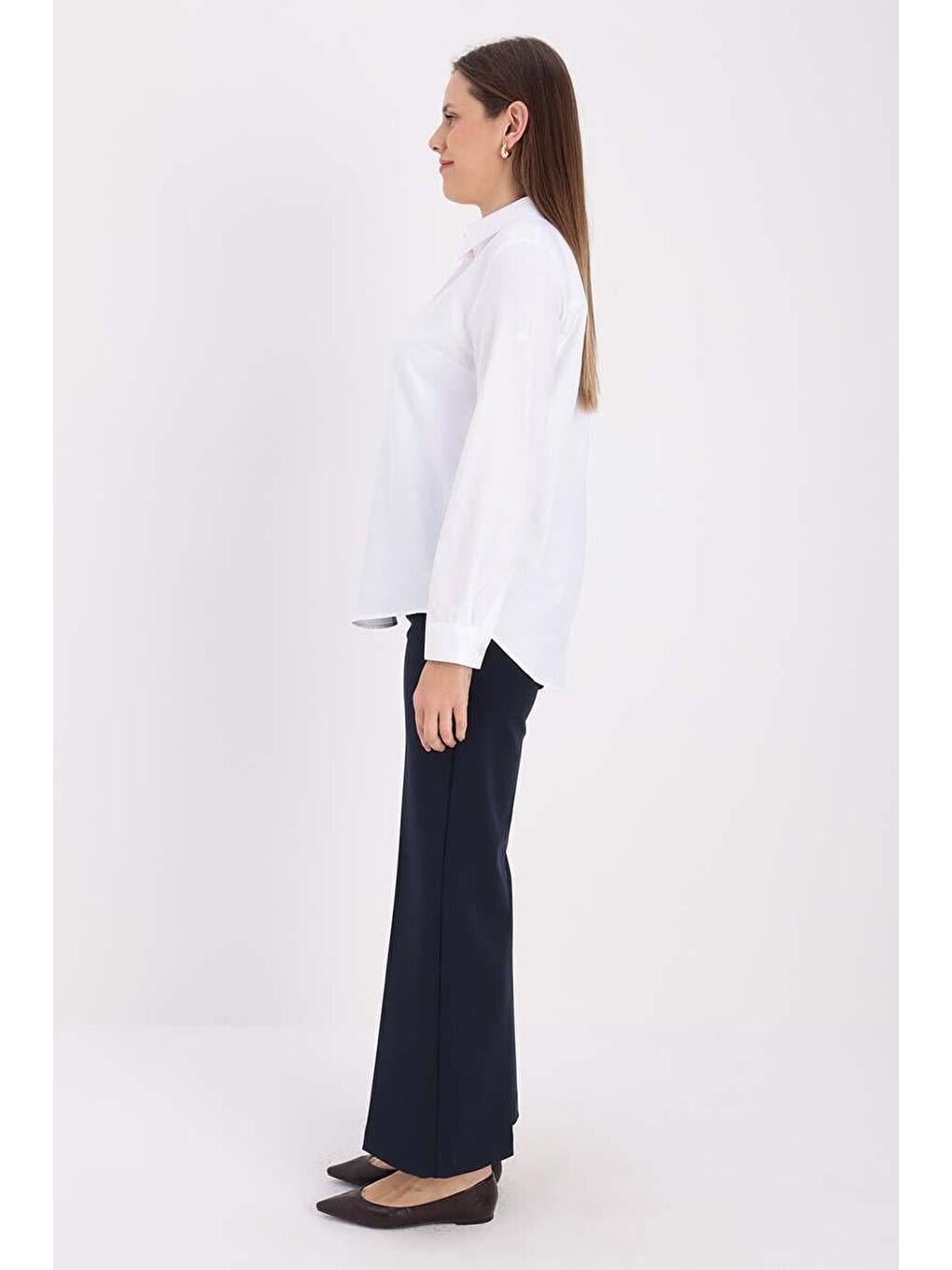 Beyaz Pamuklu Gizli Patlı Gömlek-2