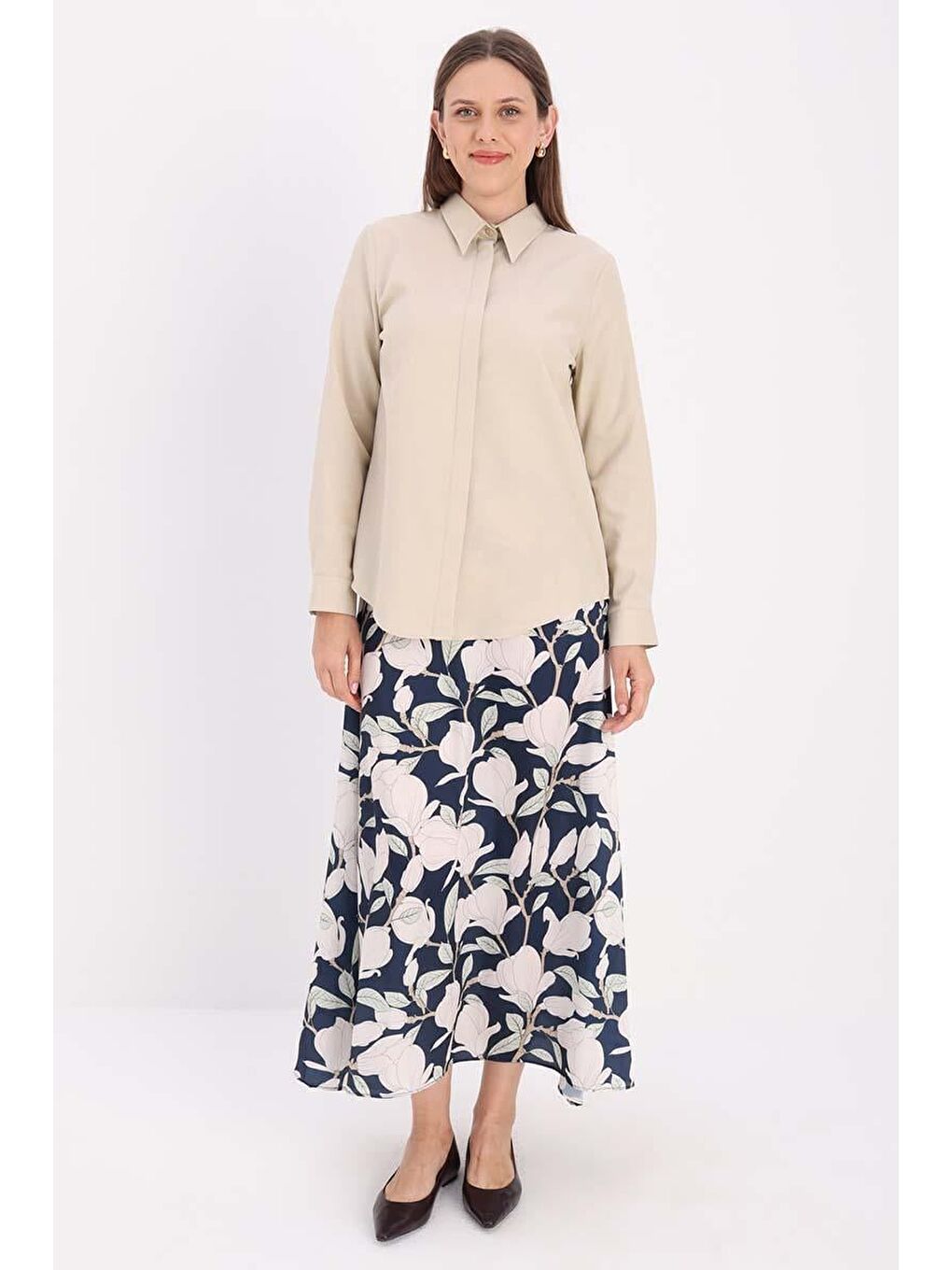 Bej Pamuklu Gizli Patlı Gömlek-1