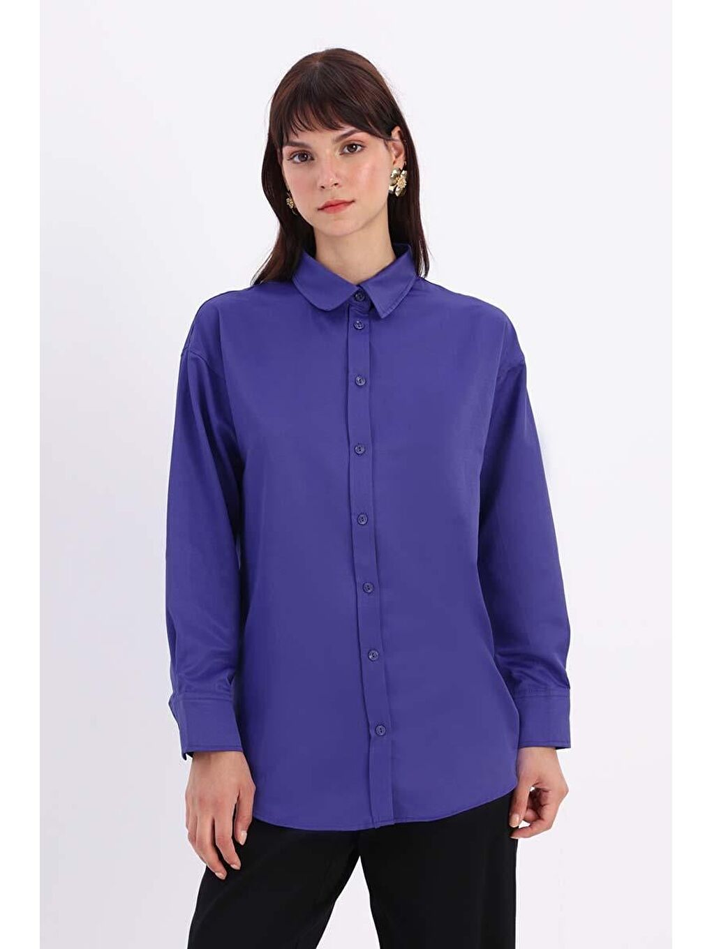 Mor Önden Ve Arkadan Düğmeli Gömlek