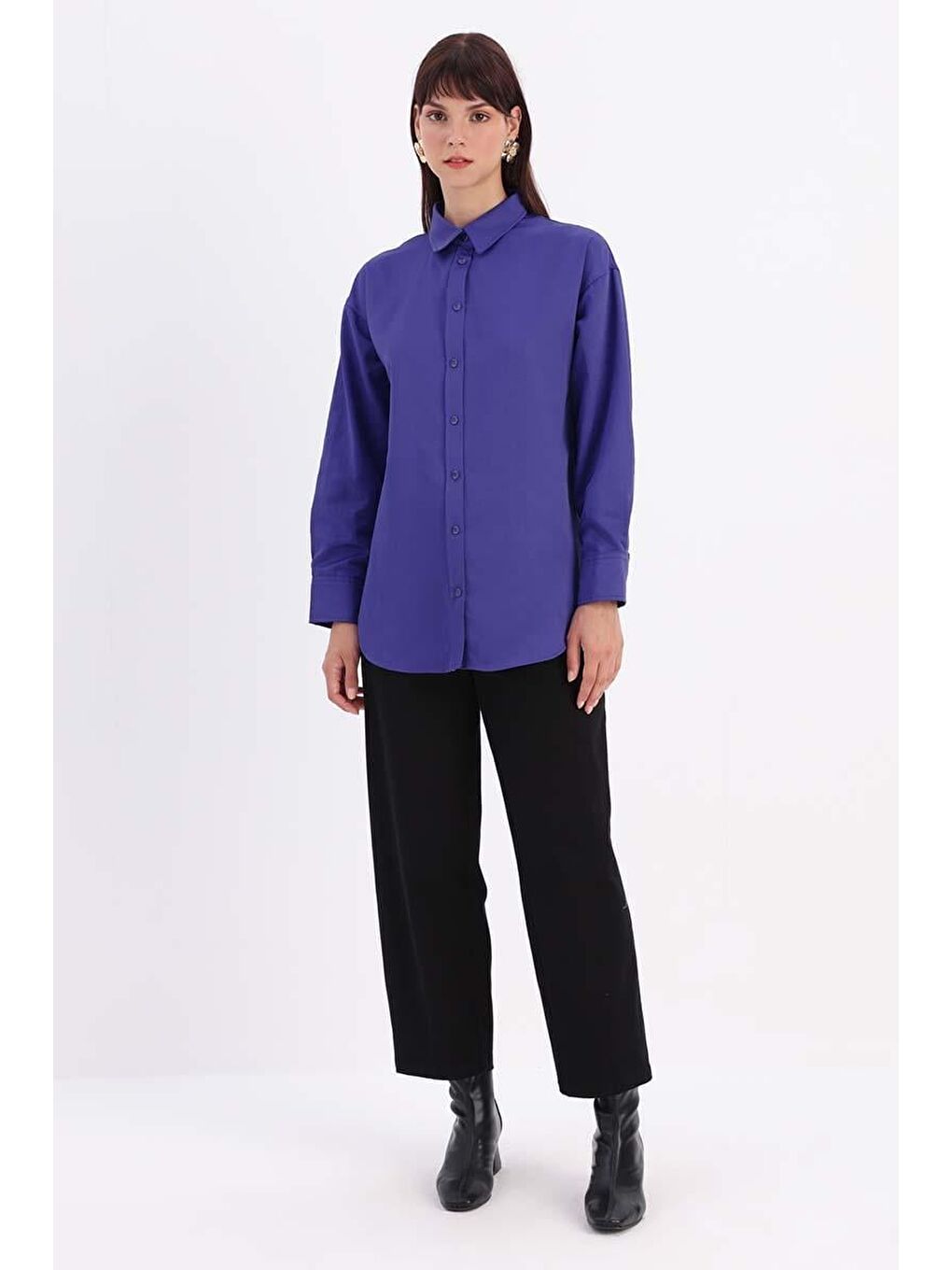 Mor Önden Ve Arkadan Düğmeli Gömlek-1