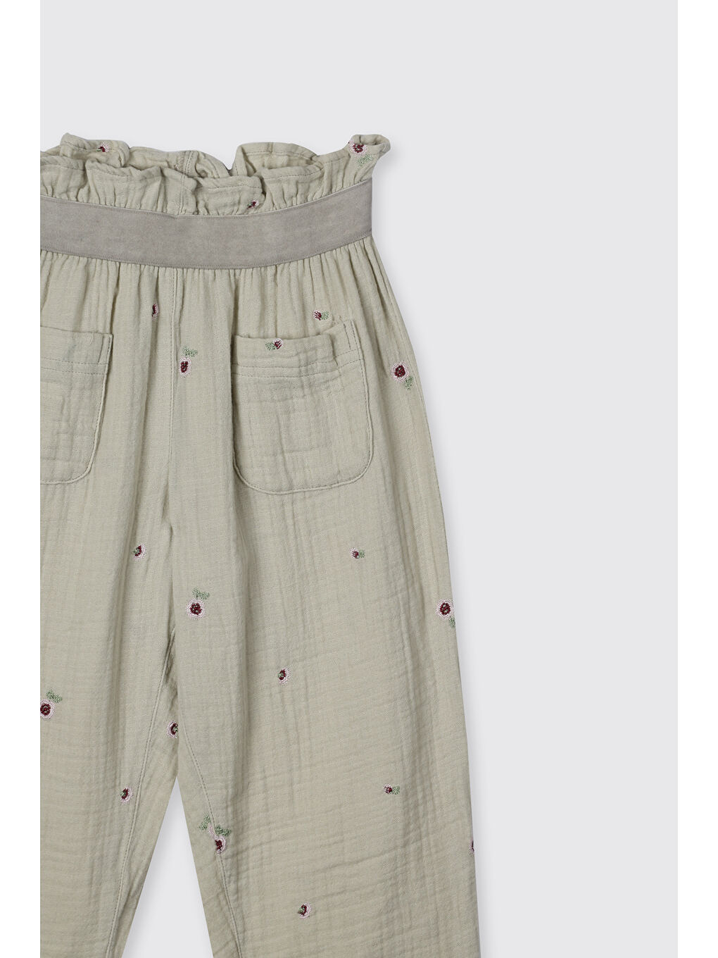 Kız Çocuk Çiçek Desenli Müslin Yeşil Pantolon-2