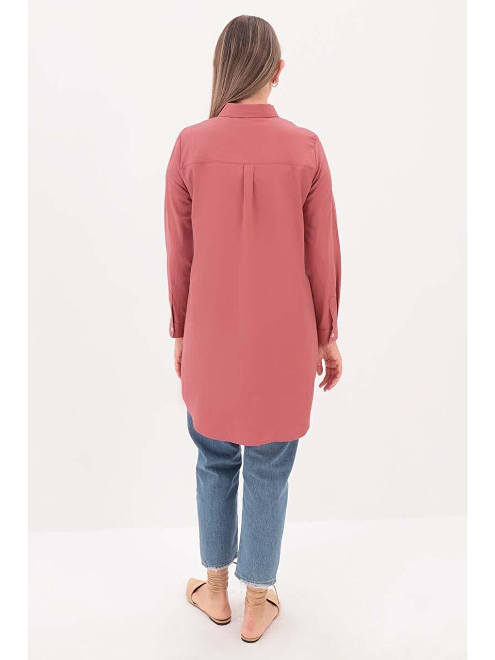 Pembe Gül Kurusu Basic Gizli Patlı Gömlek Tunik-3