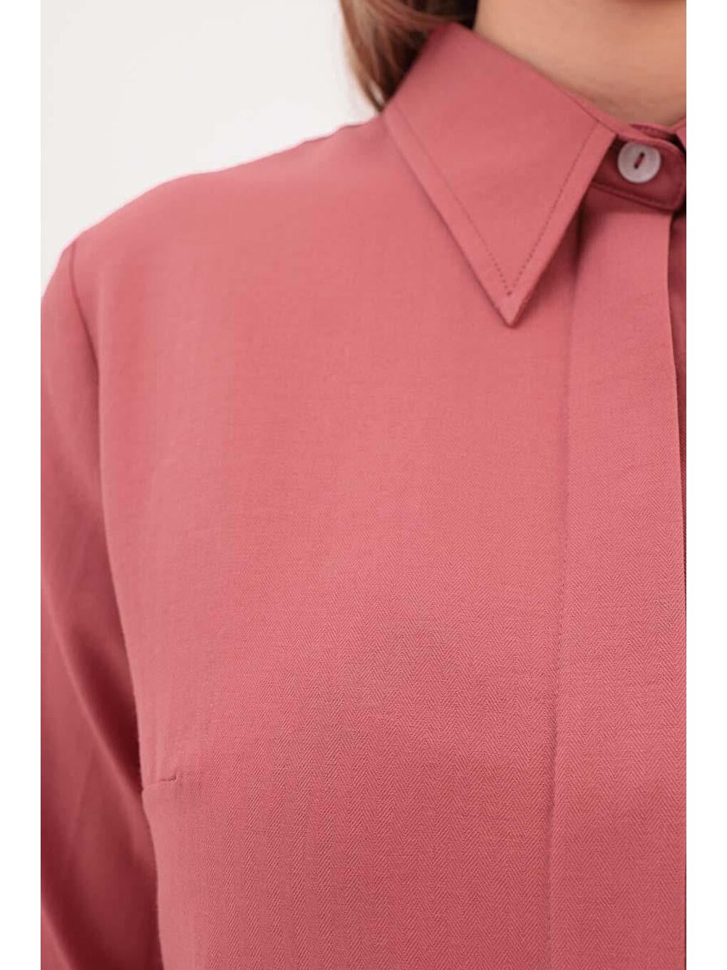 Pembe Gül Kurusu Basic Gizli Patlı Gömlek Tunik-4