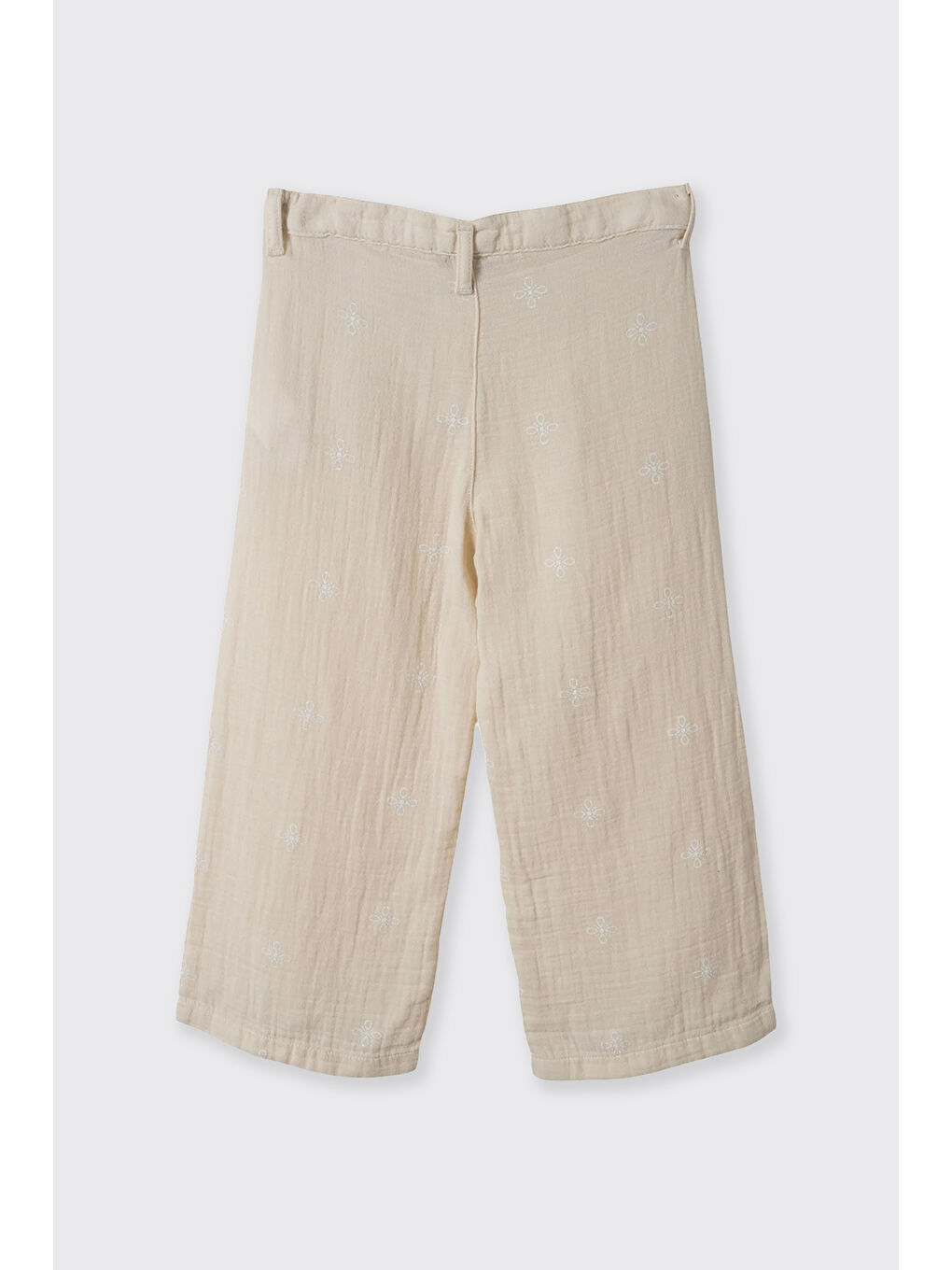 Kız Çocuk Etnik Nakışlı Müslin Bej Pantolon-1