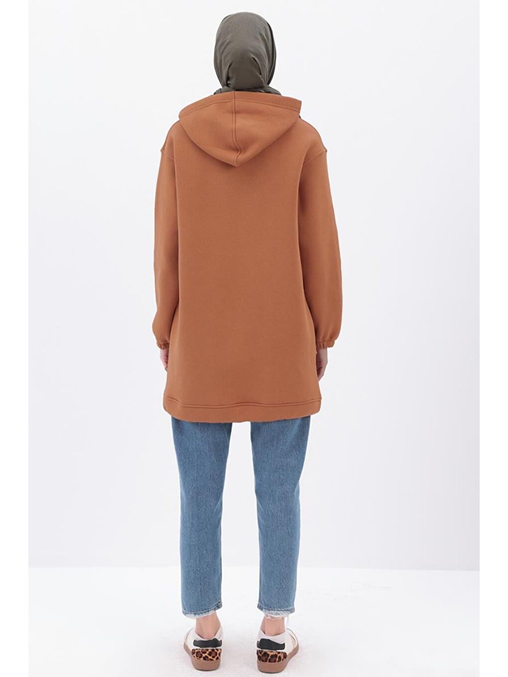 Kahverengi Açık Kiremit Kulplu Kapüşonlu Sweat Tunik-3