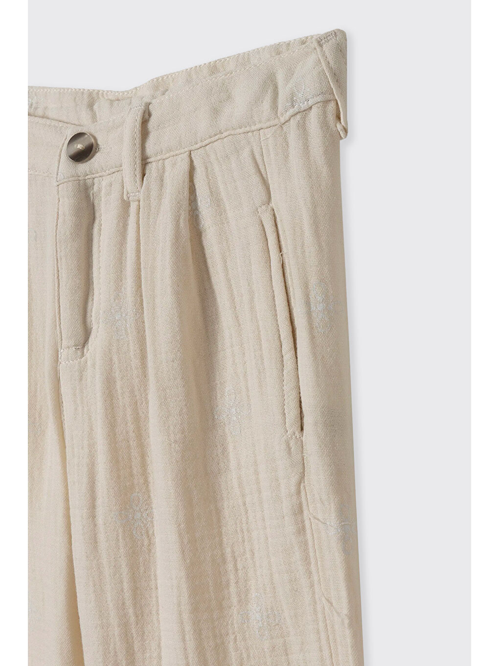 Kız Çocuk Etnik Nakışlı Müslin Bej Pantolon-2