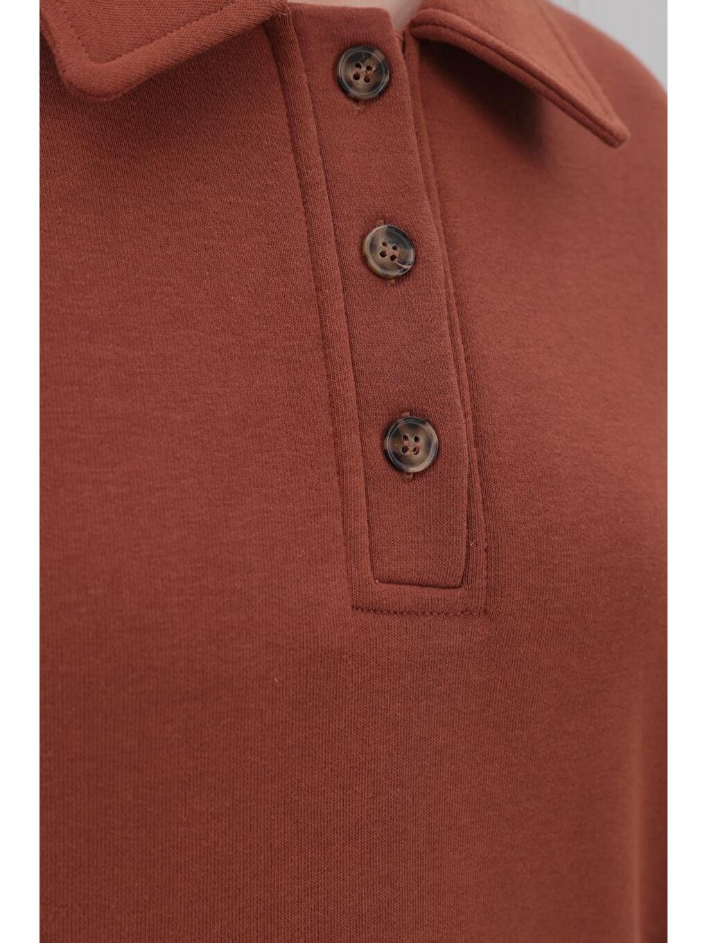 Kahverengi Kahve Yanları Fermuarlı Yakalı Sweat Tunik-3