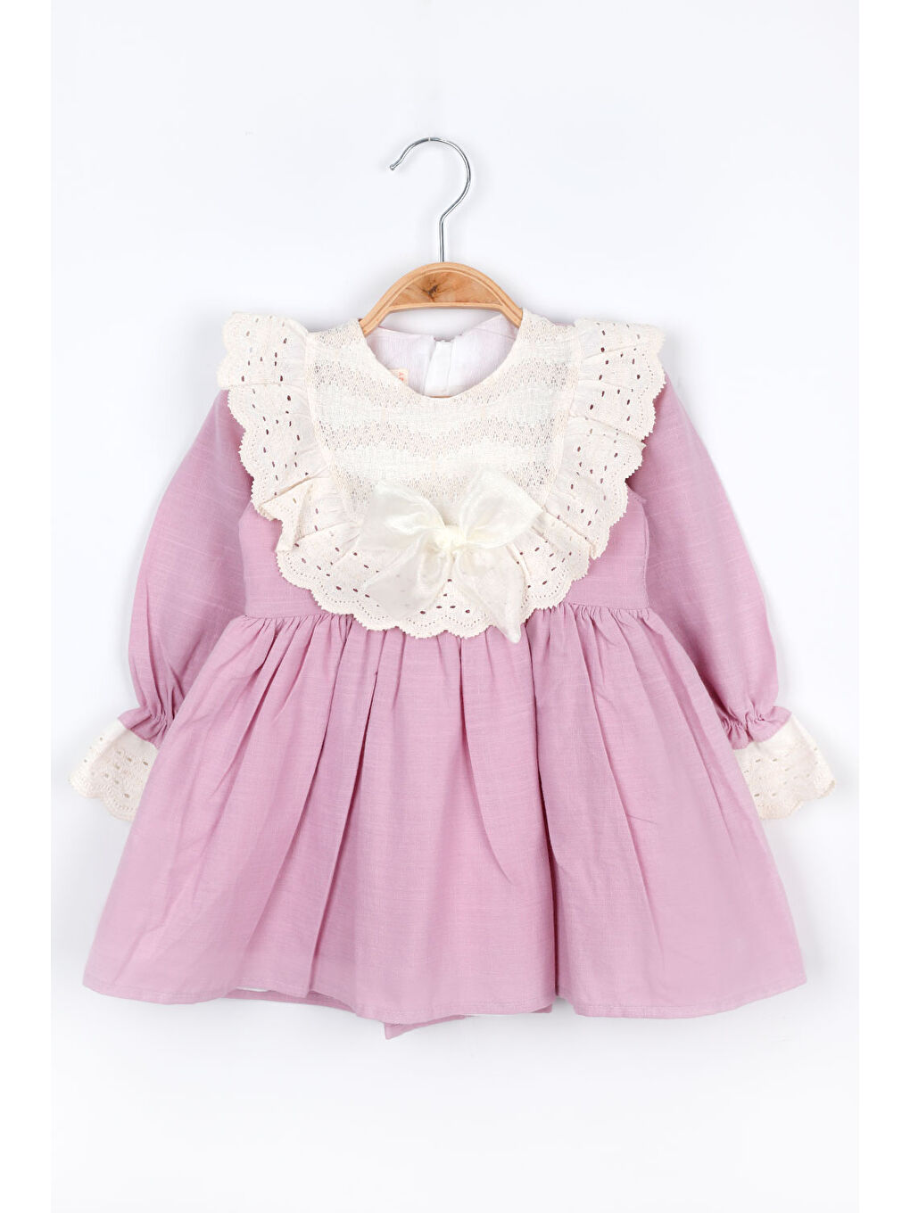 Lila Fisto Yakalı Keten Kız Çocuk Elbise - Trinetta-2