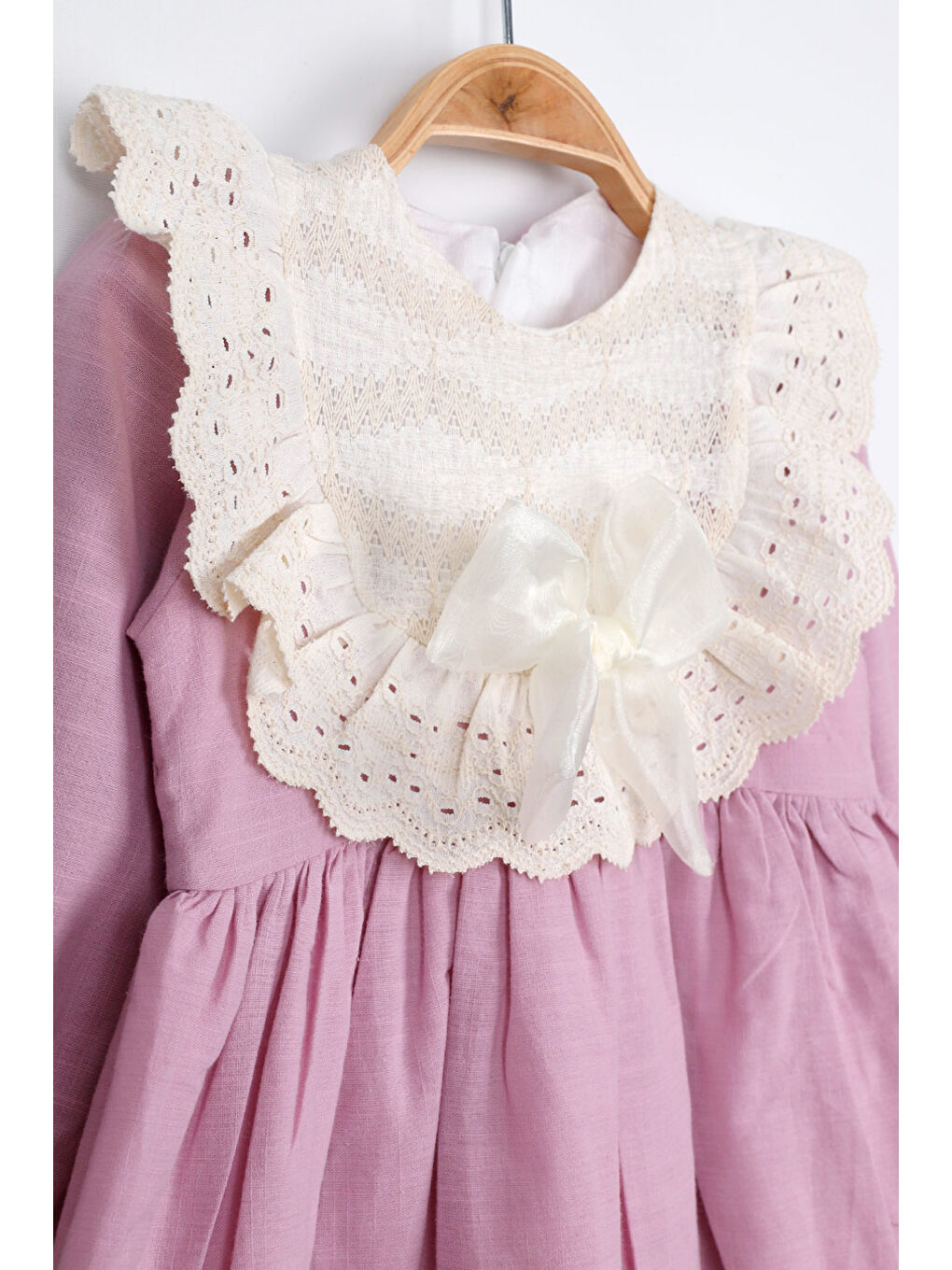 Lila Fisto Yakalı Keten Kız Çocuk Elbise - Trinetta-4