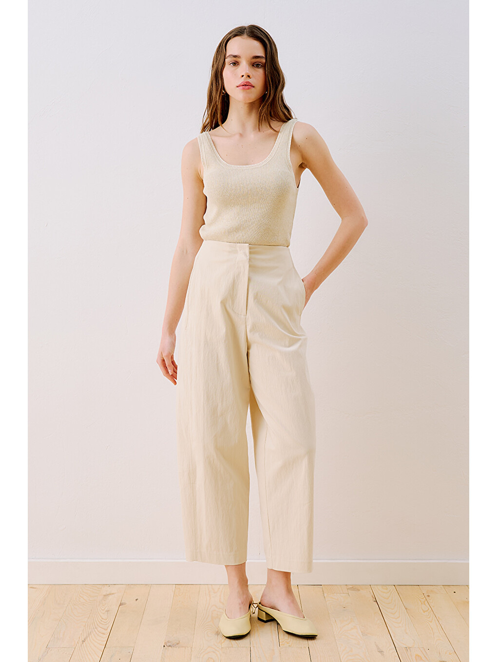Gabardin Barrel Pantolon Ekru-1