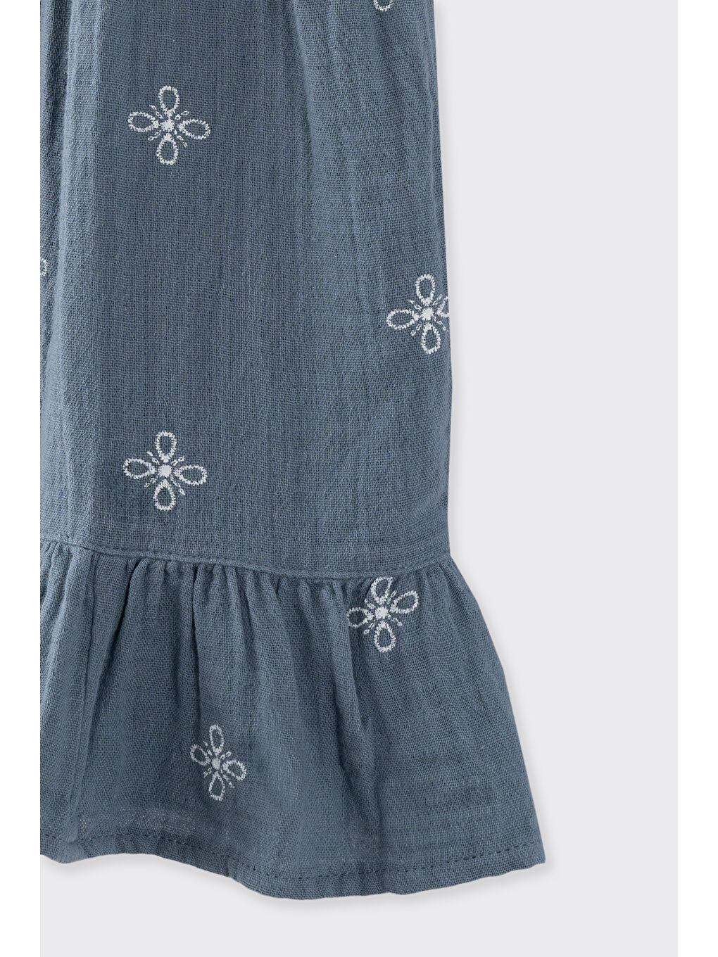 Kız Çocuk Fırfır Detaylı Müslin İndigo Elbise-2