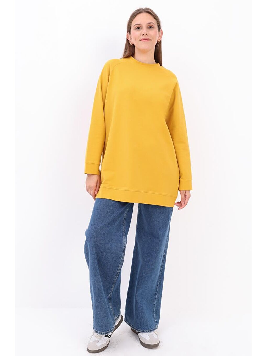 Sarı Bisiklet Yaka Reglan Kol Sweatshirt-1