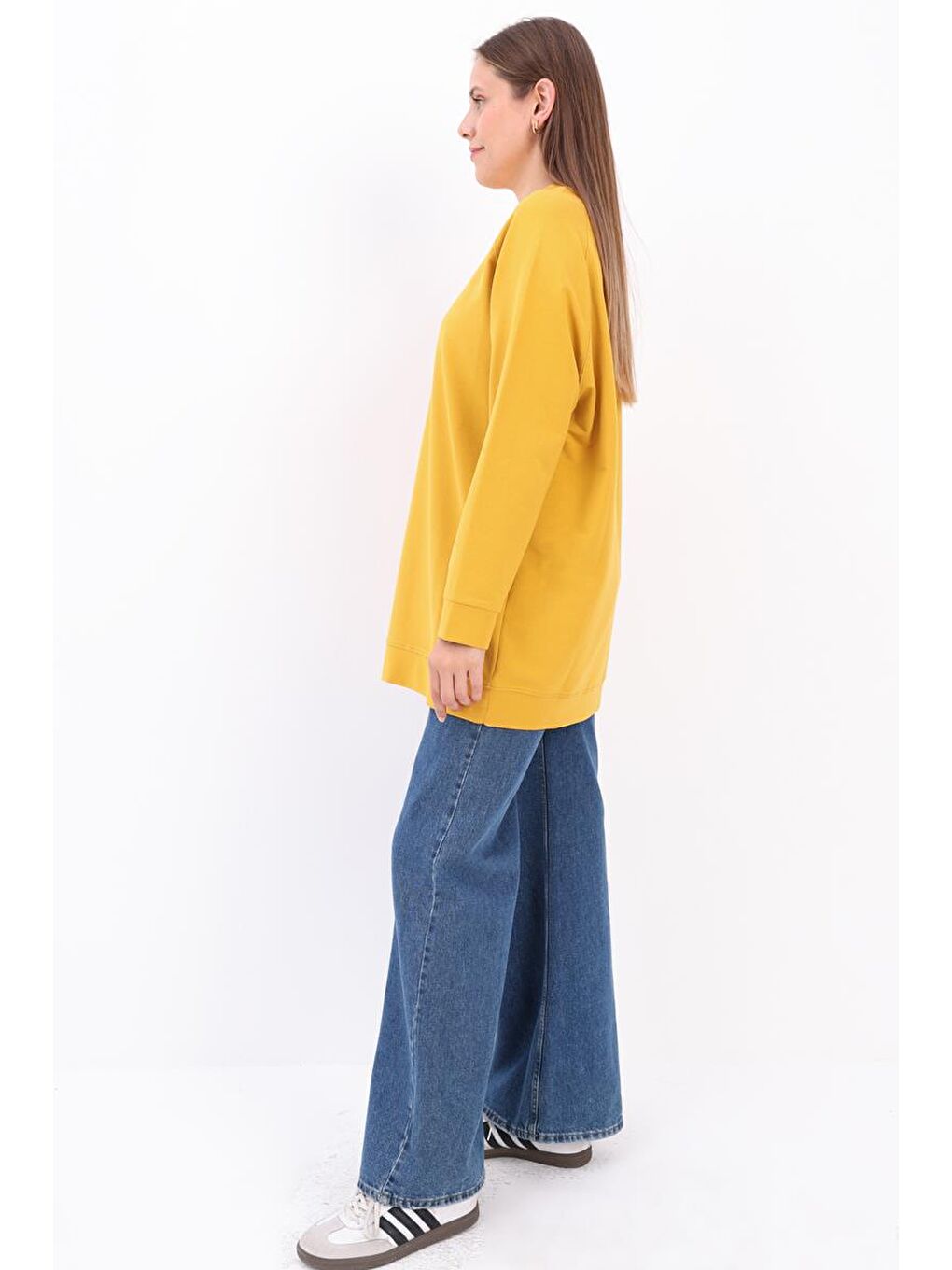 Sarı Bisiklet Yaka Reglan Kol Sweatshirt-2