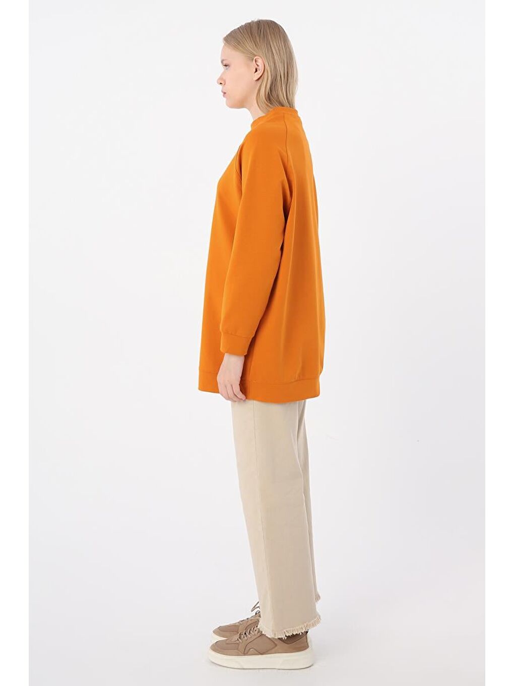 Turuncu-Bisiklet Yaka Reglan Kol Elastanlı Sweat-2