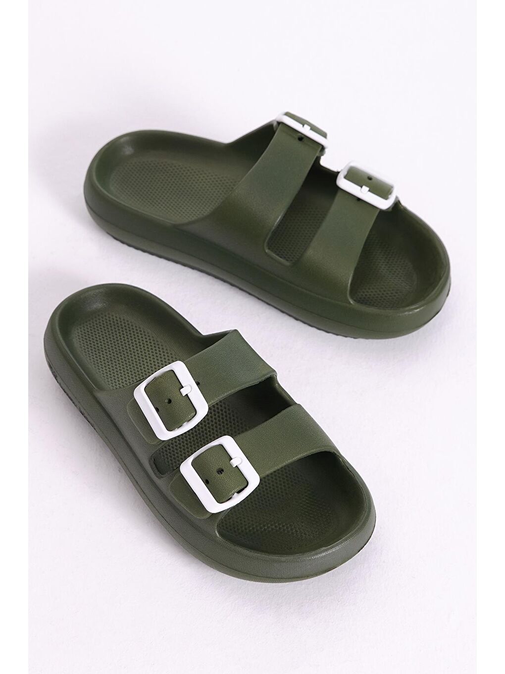 Kadın Haki Rahat Kalıp Tokalı Yüksek Taban Eva Terlik