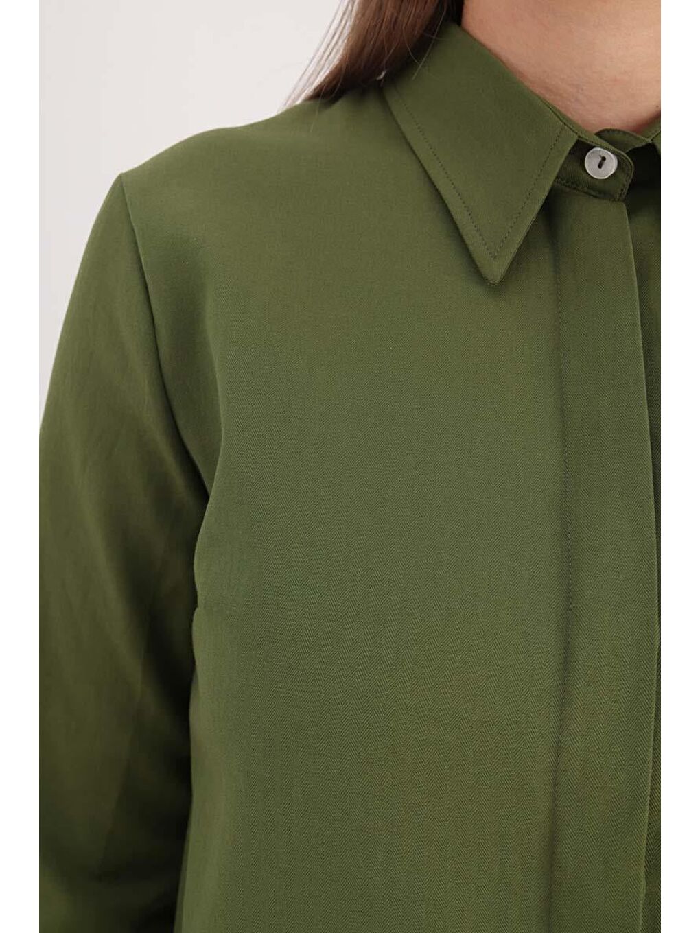 Haki Basic Gizli Patlı Gömlek Tunik-3