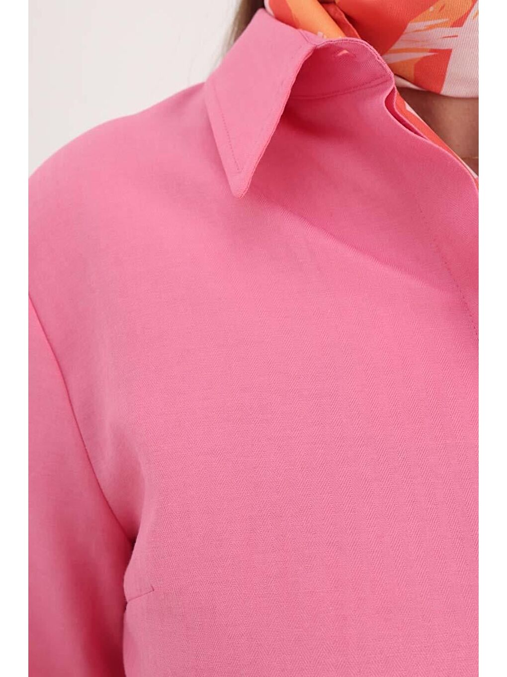 Pembe Basic Gizli Patlı Gömlek Tunik-4