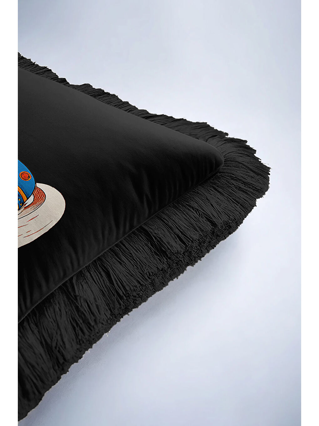 Karışık Saray Motifli Saçaklı Yastık Kılıfı - At Figürü Bohem Siyah Mavi Turuncu Püsküllü Kırlent Kılıfı-6