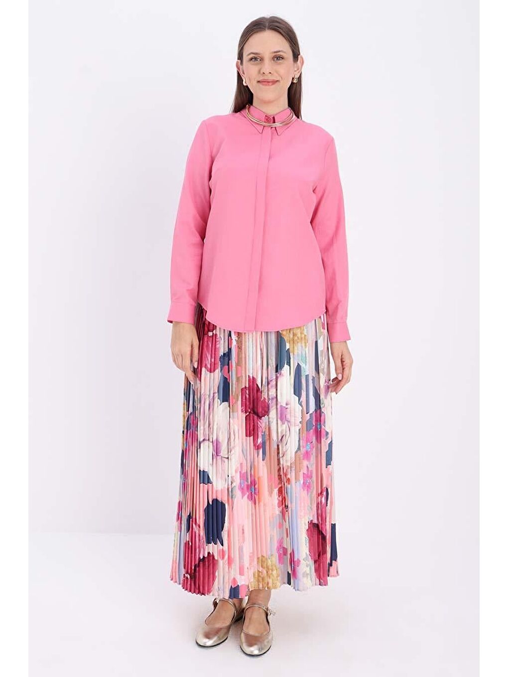 Pembe Pamuklu Gizli Patlı Gömlek-1