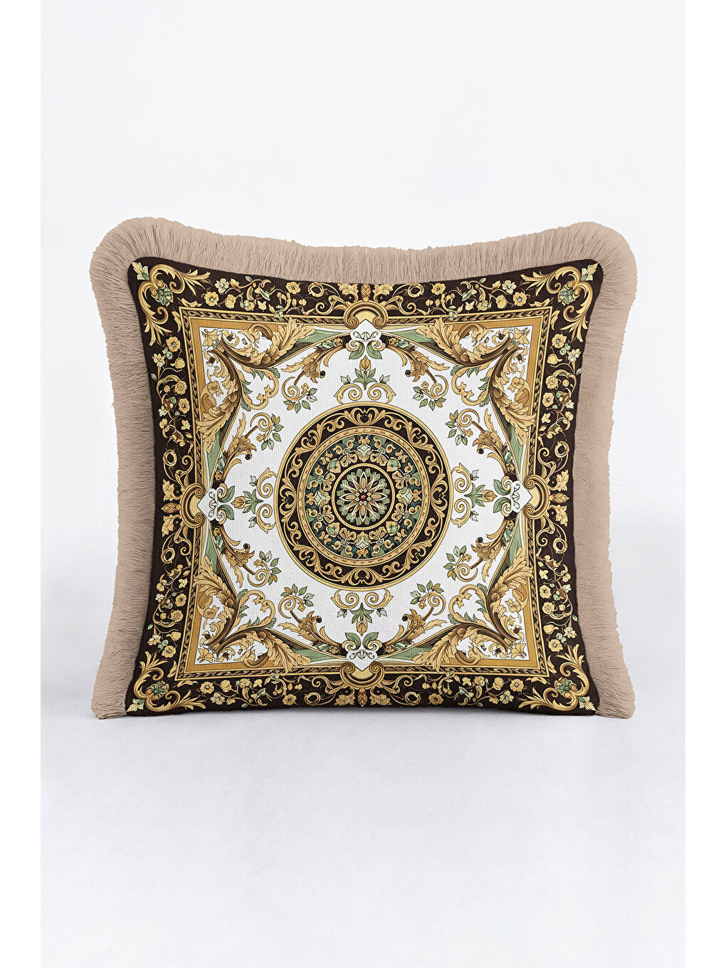 Karışık Barok Lüks Altın Renkli Saçaklı Yastık Kılıfı - Klasik Saray Stili Elegant Püsküllü Kırlent Kılıfı-3