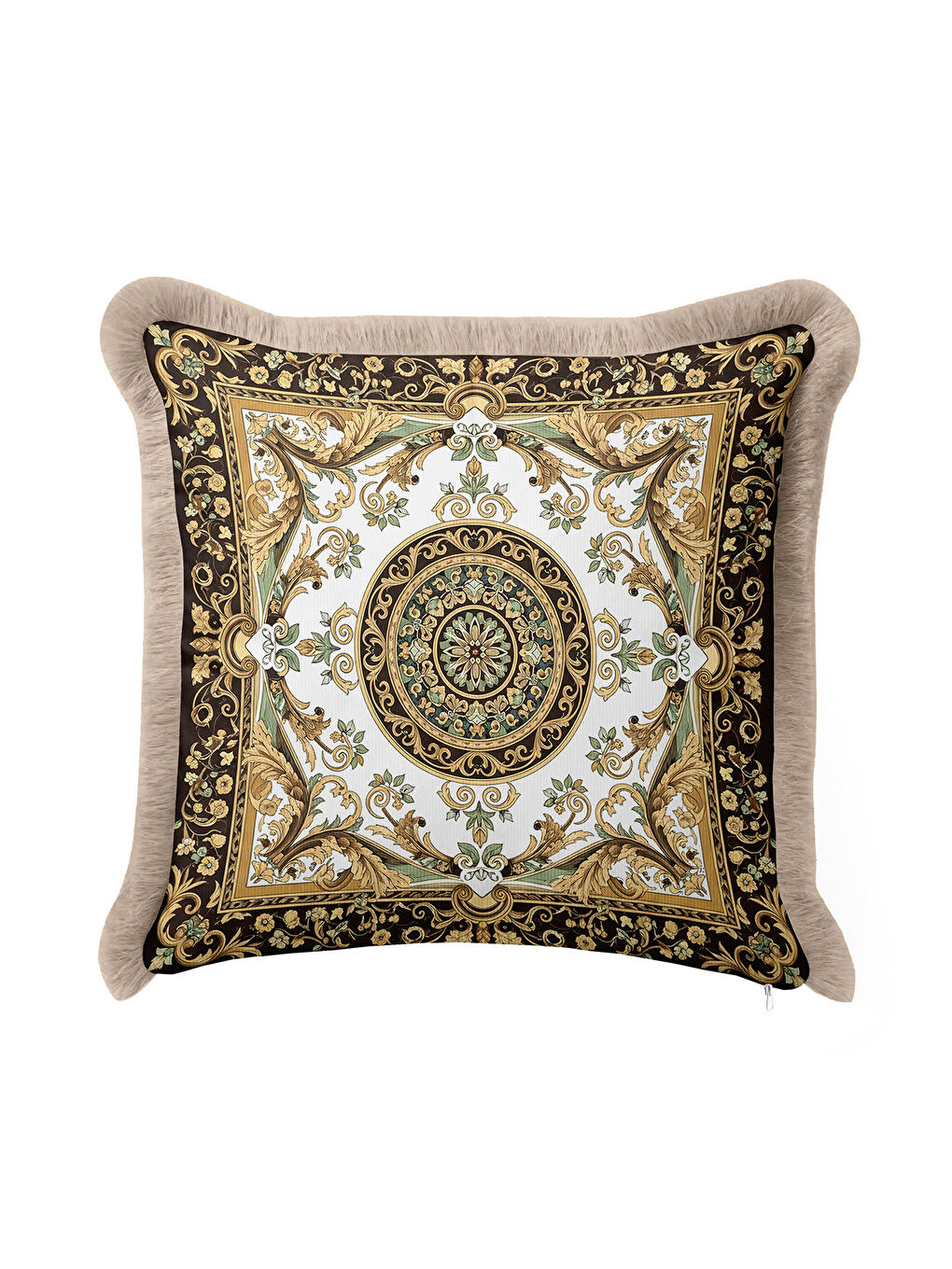Karışık Barok Lüks Altın Renkli Saçaklı Yastık Kılıfı - Klasik Saray Stili Elegant Püsküllü Kırlent Kılıfı-4