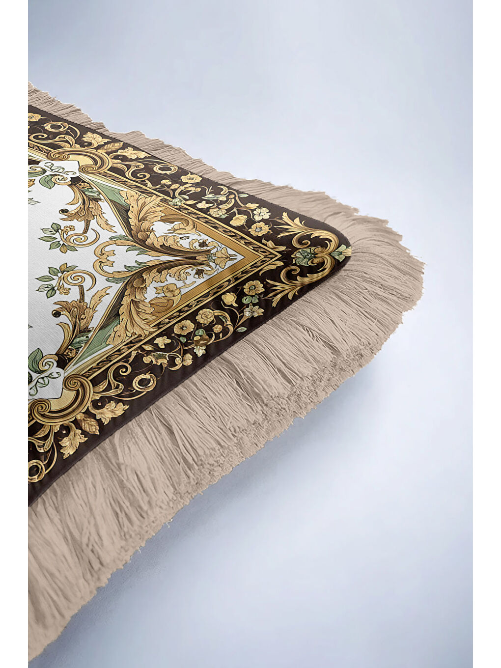 Karışık Barok Lüks Altın Renkli Saçaklı Yastık Kılıfı - Klasik Saray Stili Elegant Püsküllü Kırlent Kılıfı-6