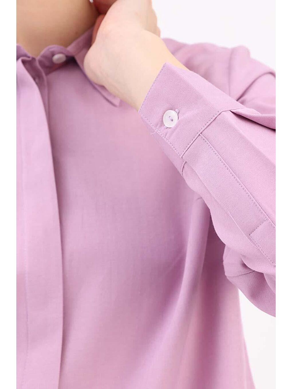 Lila Pamuklu Gizli Patlı Gömlek-3