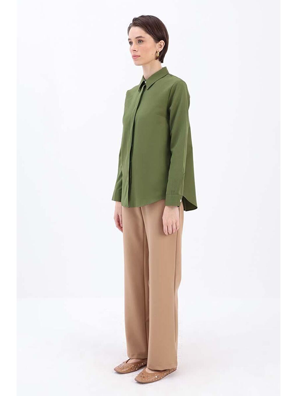 Haki Pamuklu Gizli Patlı Gömlek-2