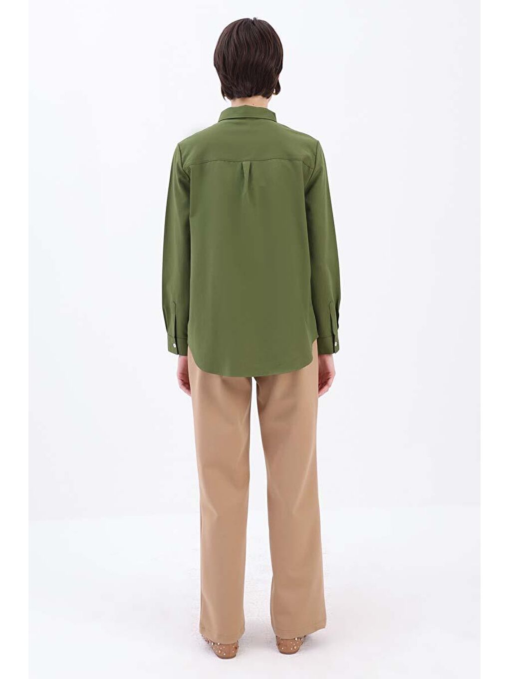 Haki Pamuklu Gizli Patlı Gömlek-3
