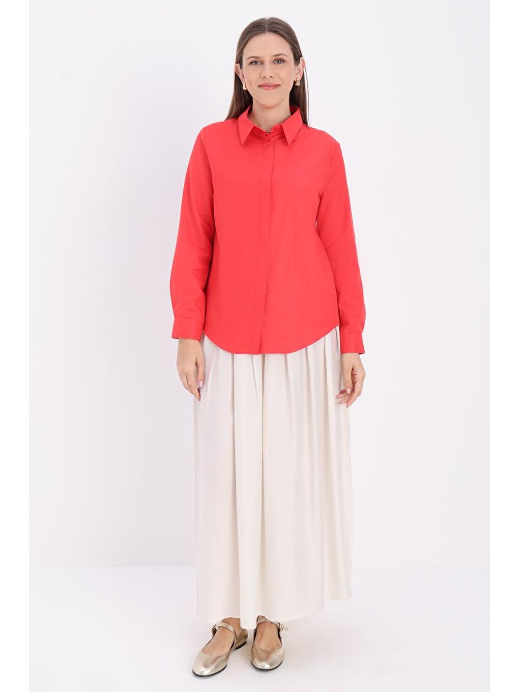 Kırmızı Pamuklu Gizli Patlı Gömlek-1