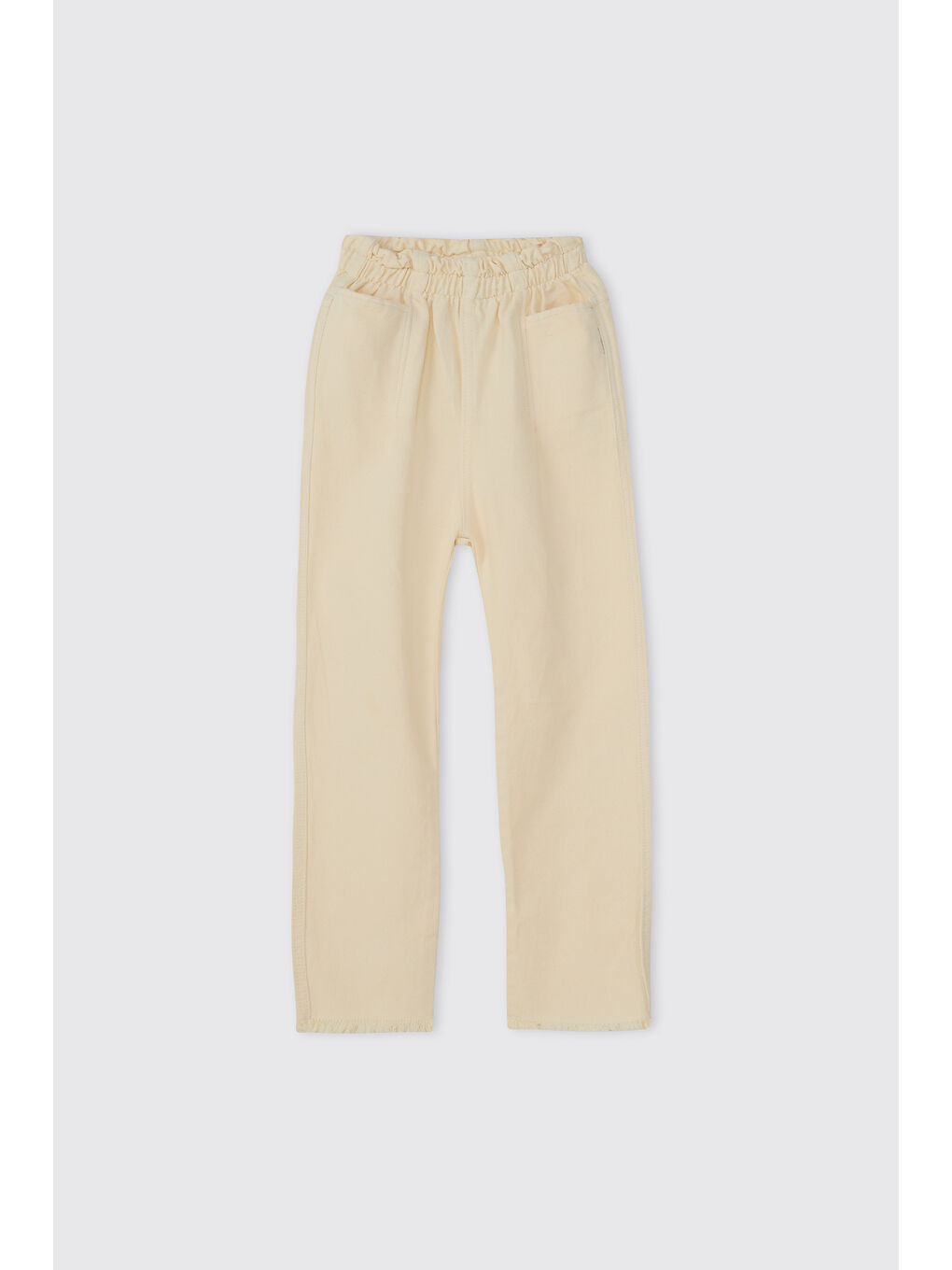 Ekru Kız Çocuk Beli Lastikli Krem Pantolon