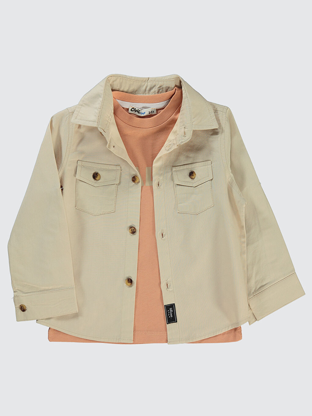 Bej Boys Erkek Çocuk Tişörtlü Gömlek 2-5 Yaş Taş Rengi