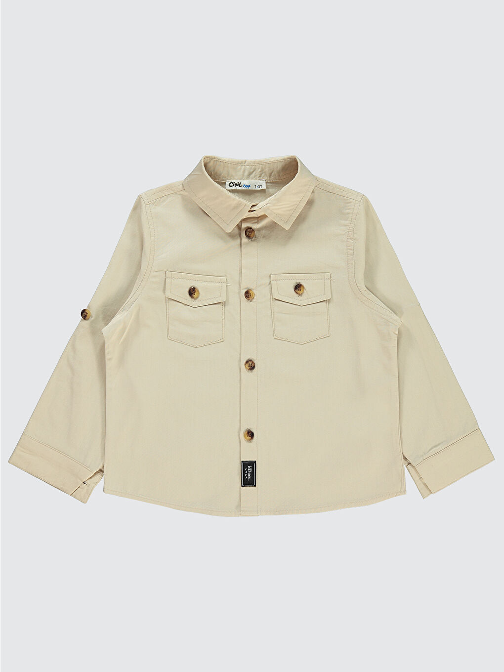 Bej Boys Erkek Çocuk Tişörtlü Gömlek 2-5 Yaş Taş Rengi-1