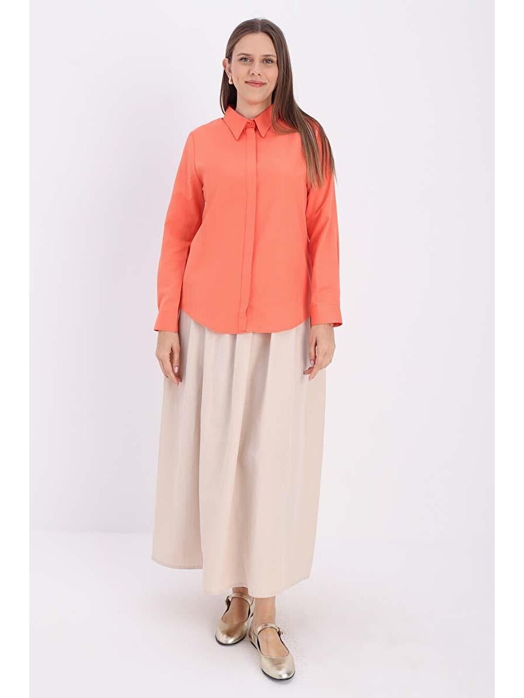 Turuncu Pamuklu Gizli Patlı Gömlek-1