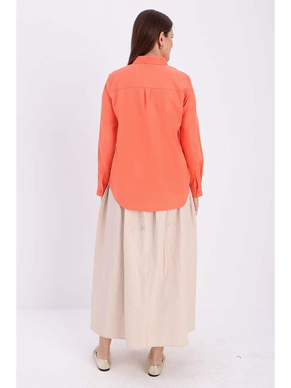 Turuncu Pamuklu Gizli Patlı Gömlek-3
